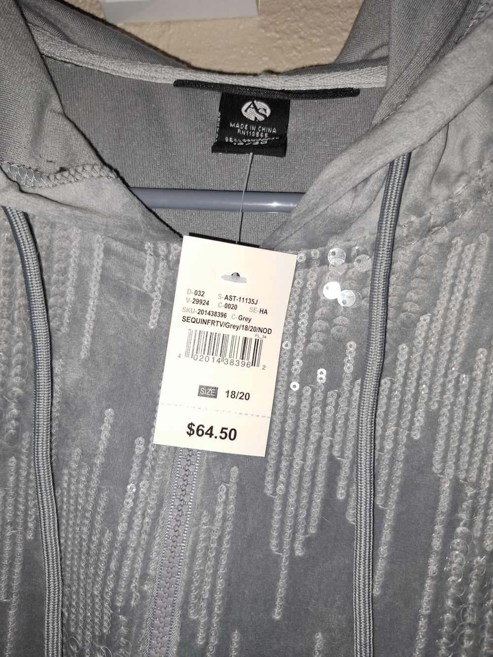 Ashley Stewart Gray Sequin Velour Hoodie - Picture 4 of 4